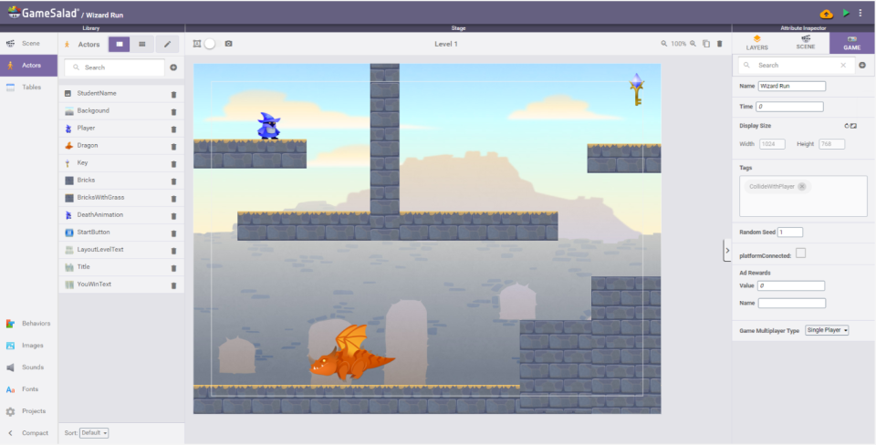 screenshot of GameSalad Pro